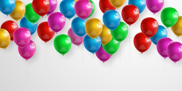 Establecer globos de colores, confeti concepto diseño plantilla vacaciones feliz día, fondo