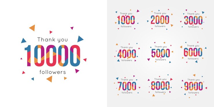 Vector establecer gracias 1000 seguidores a 10000 seguidores diseño de plantilla de ilustración colorida abstracta