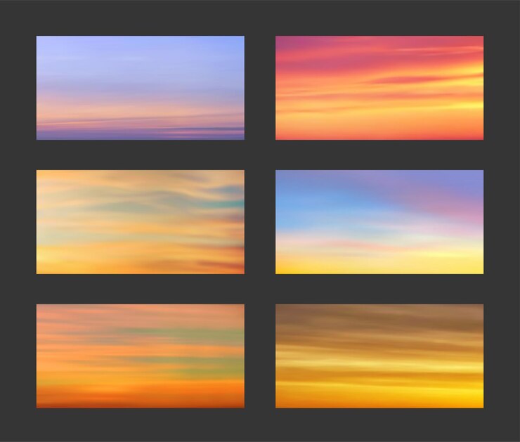 Vector establecer gradientes de puesta de sol y salida del sol, fondo vectorial