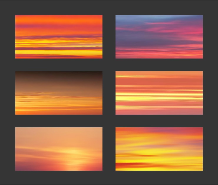 Vector establecer gradientes de puesta de sol y salida del sol, fondo vectorial