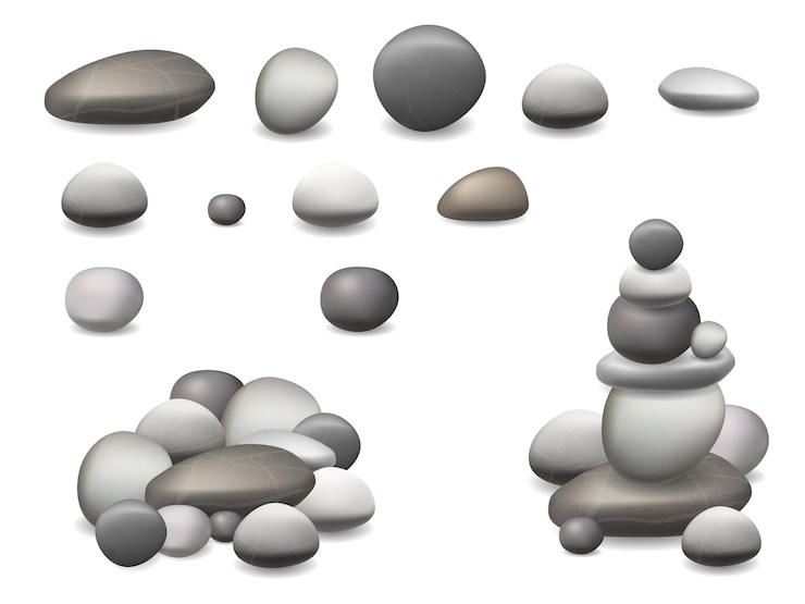 Vector establecer guijarros y piedras naturales de diferentes formas y colores.