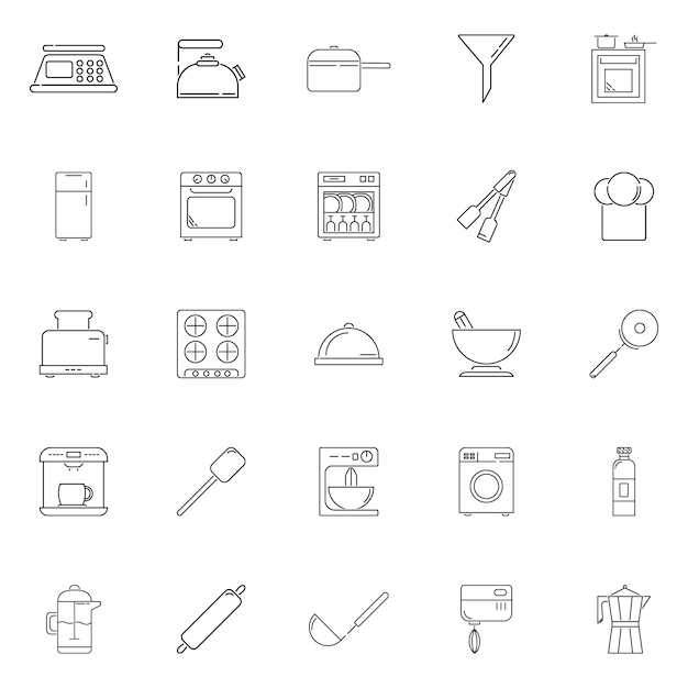 Establecer icono de contorno de vector de cocina