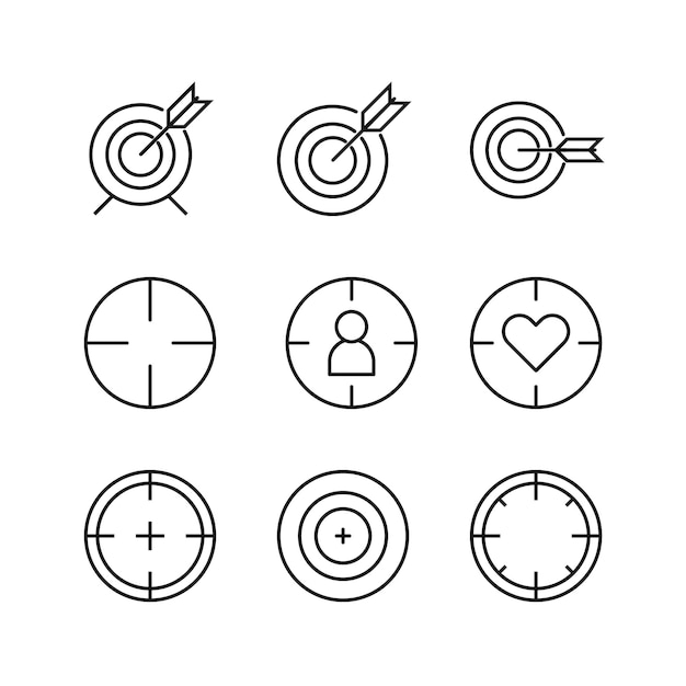 Establecer un icono editable de la ilustración del vector objetivo aislado en un fondo blanco utilizando el sitio web de presentación o la aplicación móvil