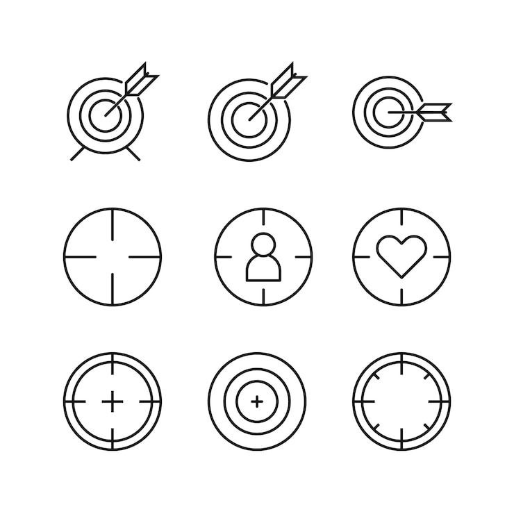 Vector establecer un icono editable de la ilustración del vector objetivo aislado en un fondo blanco utilizando el sitio web de presentación o la aplicación móvil