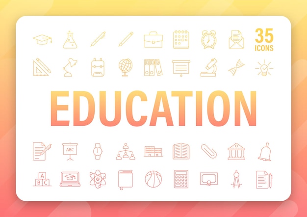 Establecer icono de educación para el diseño de aplicaciones móviles conjunto de iconos de línea de curso en línea educación de estudio en línea