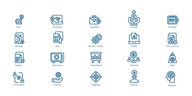 Establecer icono de línea vectorial en diseño plano con elementos para el concepto de aplicaciones web y móviles Colección de logotipos y pictogramas infográficos modernos