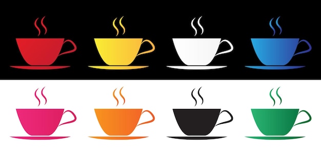 Establecer icono de taza de café aislado sobre fondo blanco y negro Taza de té Bebida caliente café Ilustración vectorial