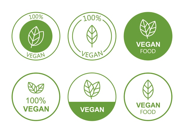 Vector establecer icono vegano plano sobre fondo blanco bio ecología logotipos orgánicos e insignias etiqueta etiqueta diseño de ilustración vectorial