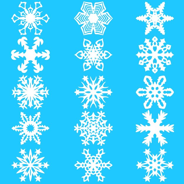 Establecer iconos de copos de nieve en la ilustración de vector de fondo blanco