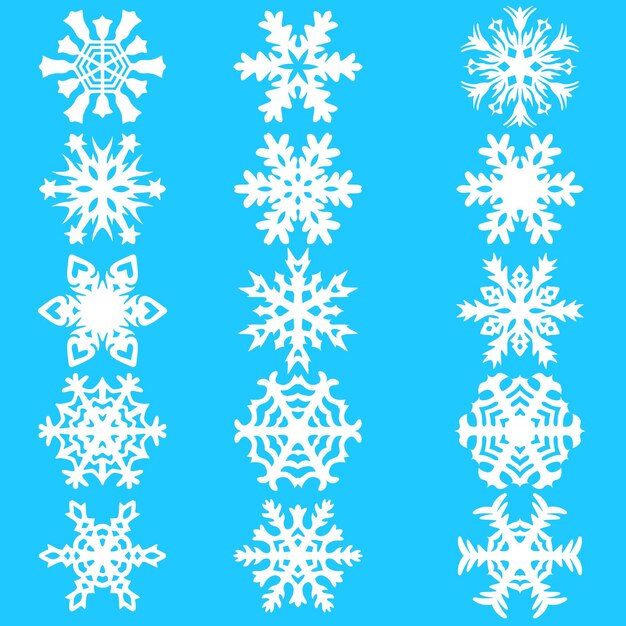 Establecer iconos de copos de nieve en la ilustración de vector de fondo blanco