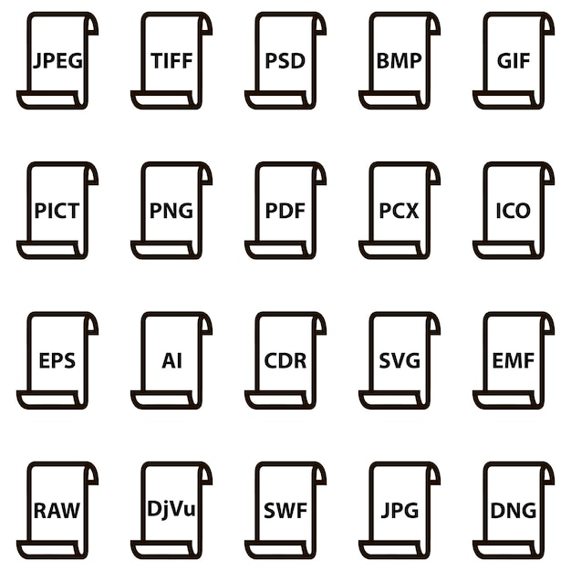 Vector establecer iconos de formatos de archivo de documento