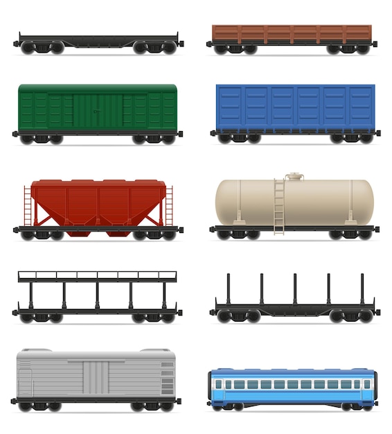 Vector establecer iconos ilustración de vector de tren de vagón de ferrocarril