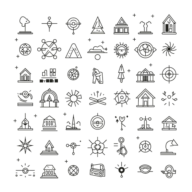 Establecer iconos de línea del conjunto de vectores de contorno arquitectónico