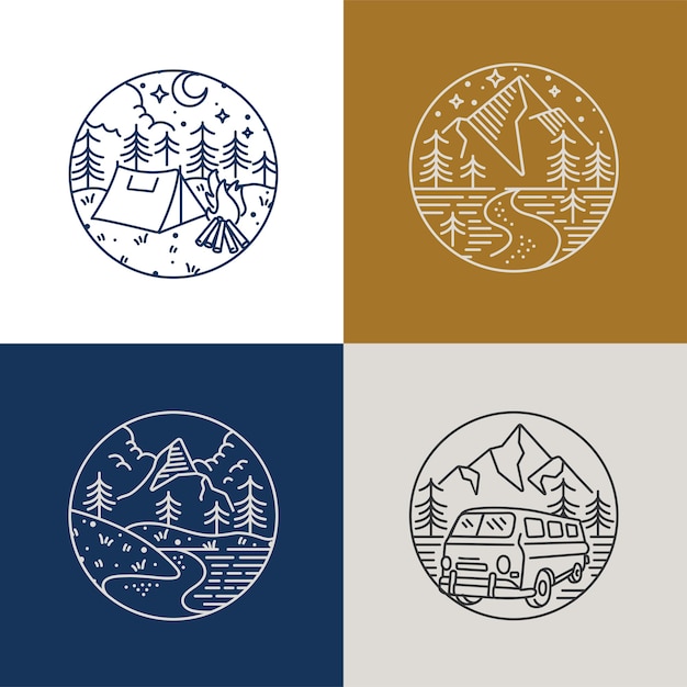 Establecer iconos y logotipos de liear montañas