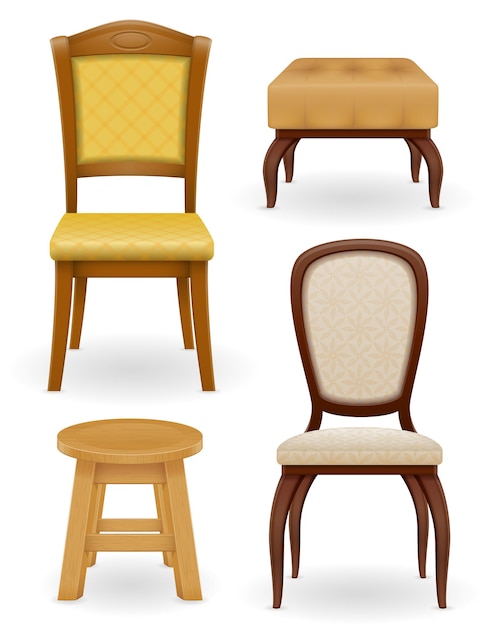 Vector establecer iconos muebles silla taburete y puf vector ilustración