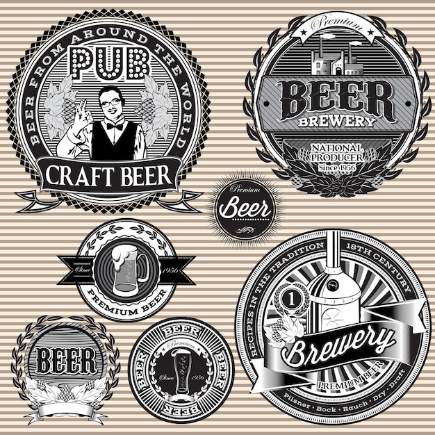 Establecer iconos retro vectoriales para tema cerveza