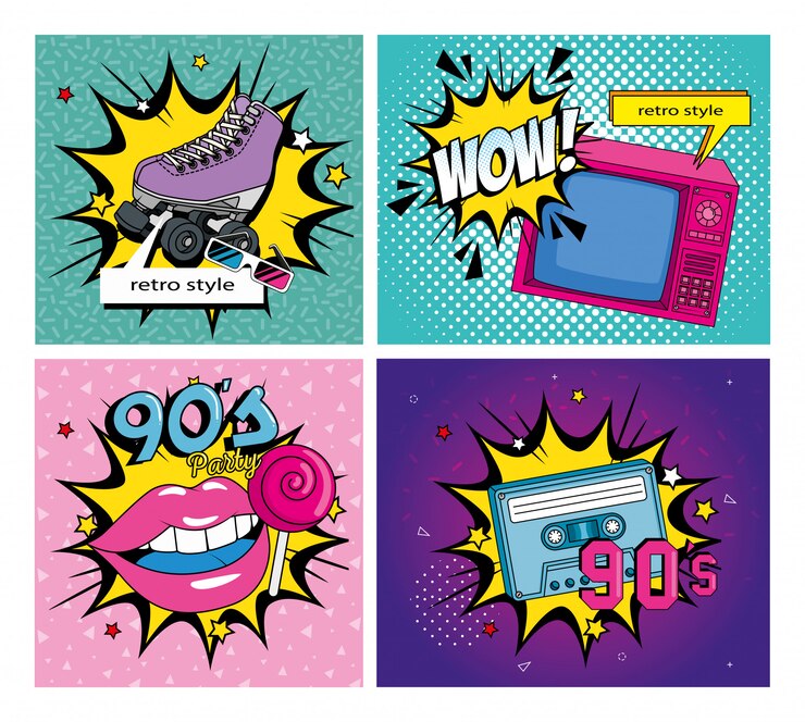 Vector establecer ilustración de estilo retro de los noventa