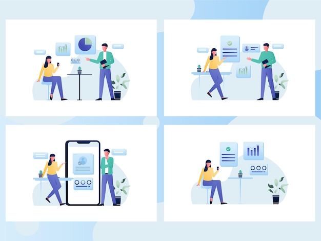 Establecer ilustración gráfica de grupo de personas con actividad de tecnología financiera