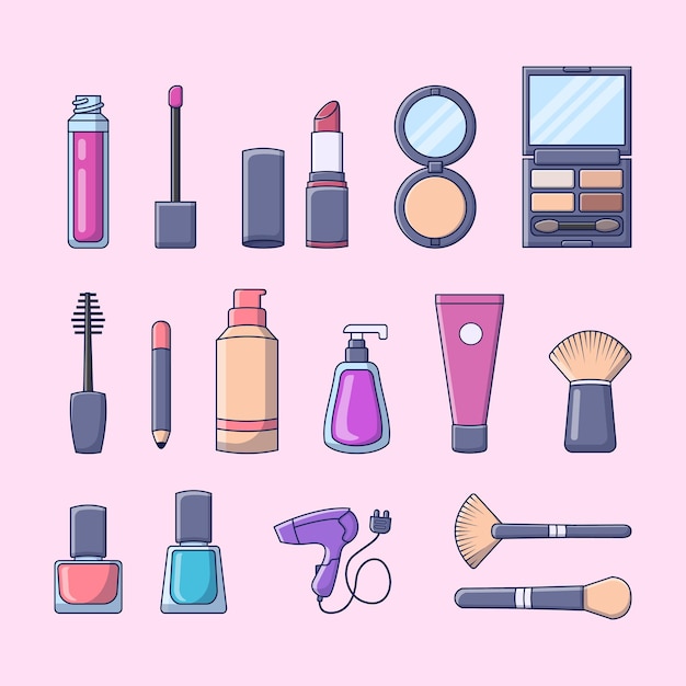 Establecer ilustración de herramientas de maquillaje para mujeres