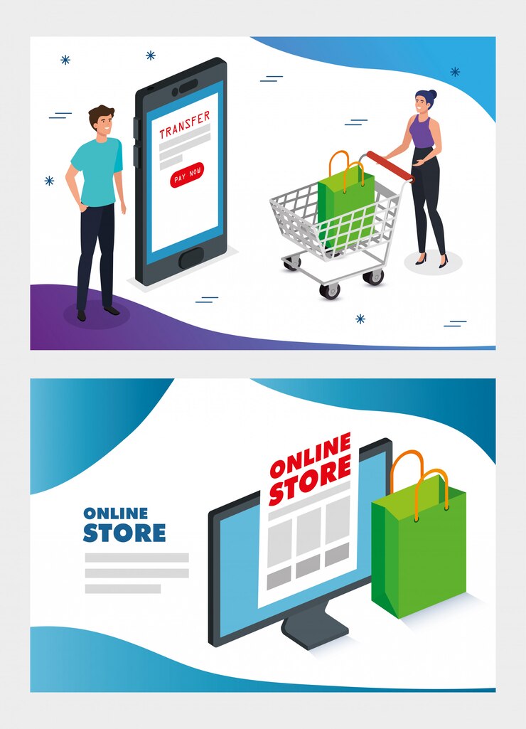 Vector establecer ilustración tienda online