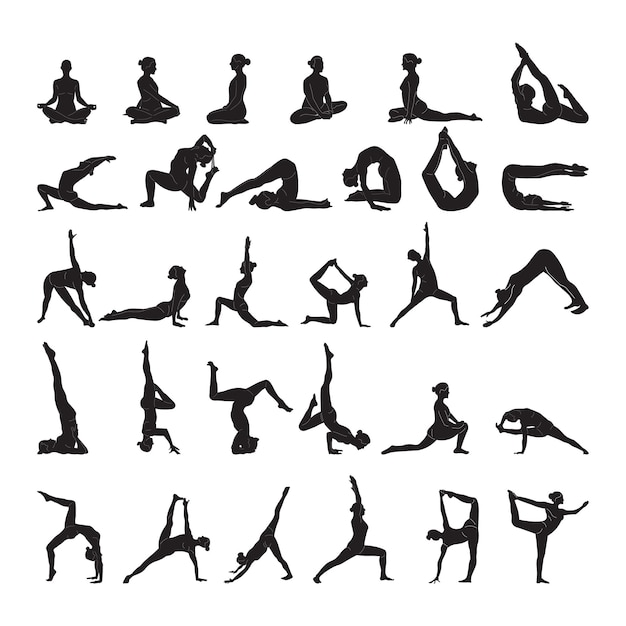 Establecer ilustración de vector de silueta de Yoga.