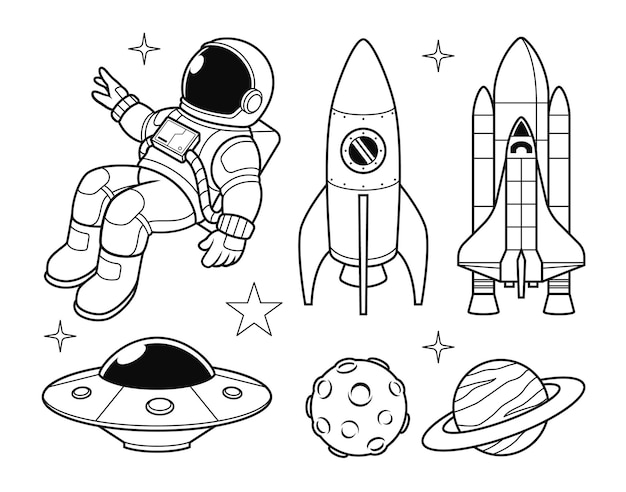 establecer ilustración vectorial de un astronauta y naves espaciales