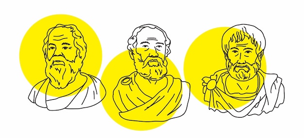 Establecer ilustración vectorial de tres filósofos griegos de atenas sócrates platón y aristóteles