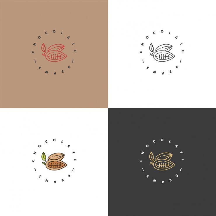 Establecer ilustraciones de logotipos de granos de cacao. Iconos de estilo lineal. Granos de chocolate y cacao.