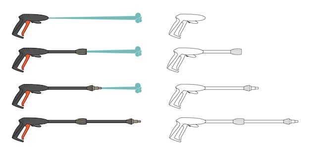 Establecer imagen de vector eléctrico de lavadora a presión colorida y contorno