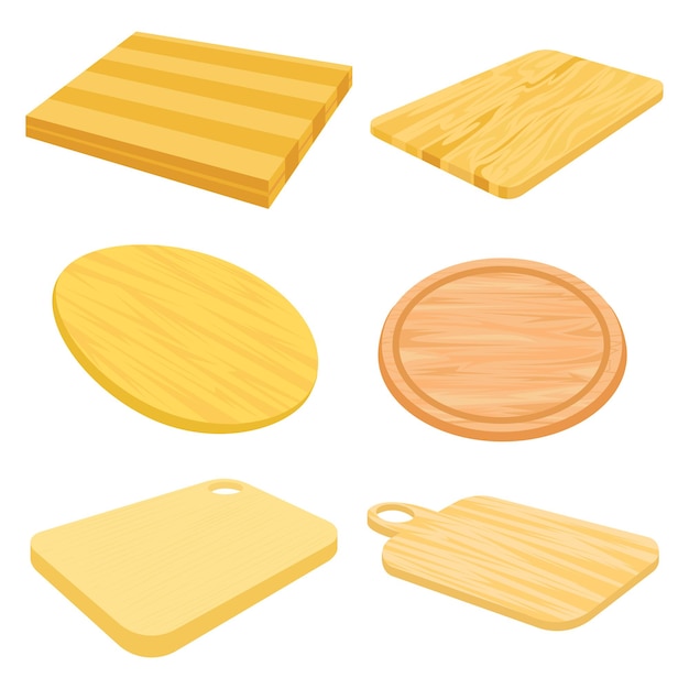 Establecer imágenes vectoriales de tabla de cortar de madera.
