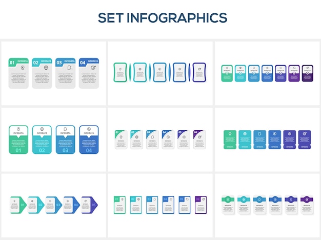 Establecer infografía con 4 5 6 7 pasos opciones partes o procesos visualización de datos comerciales