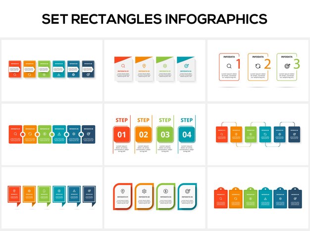Establecer infografías de rectángulos con opciones de 3 4 5 6 pasos partes o procesos Visualización de datos comerciales