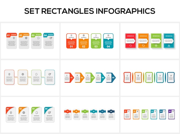 Establecer infografías de rectángulos con opciones de 4 5 6 pasos partes o procesos visualización de datos comerciales