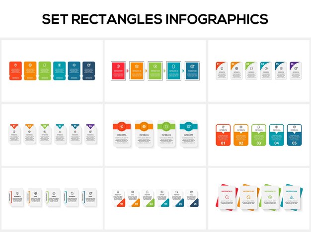 Establecer infografías de rectángulos con opciones de 4 5 6 pasos partes o procesos visualización de datos comerciales