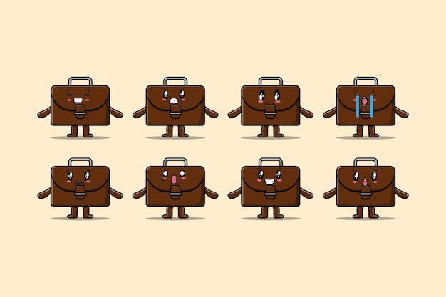 Establecer kawaii maleta dibujos animados expresión diferente