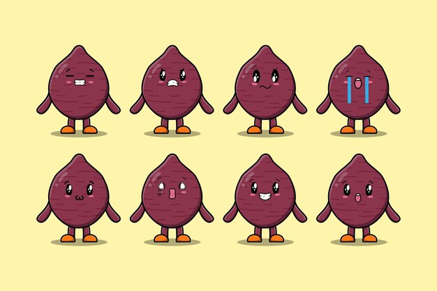Establecer kawaii Patata dulce personaje de dibujos animados diferentes expresiones dibujos animados cara vector ilustración
