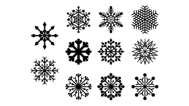 Establecer línea de colección negra Copo de nieve Doodle Elementos de decoración de invierno Estilo de diseño vectorial