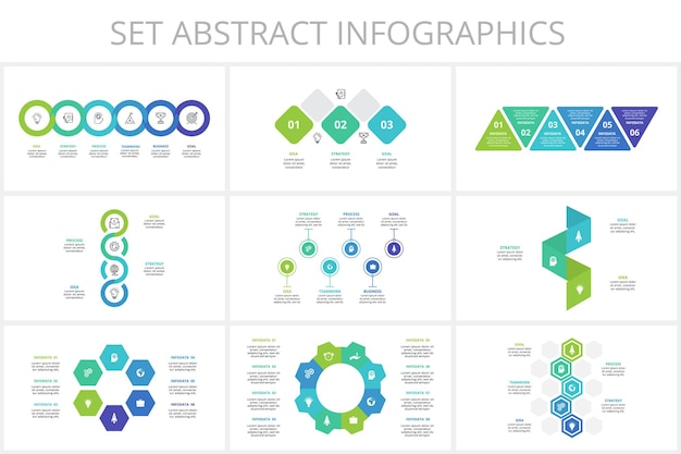 Establecer línea de tiempo con 8 6 5 4 3 elementos plantilla infográfica para presentaciones de negocios web ilustración vectorial