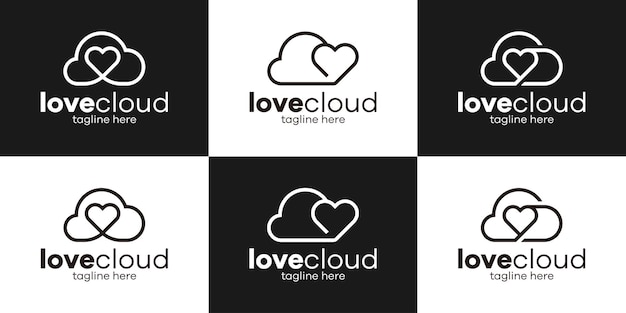 Establecer logo línea creativa amor y nube icono vector ilustración