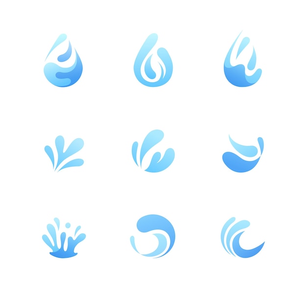 Establecer logotipo de agua. Pack de nueve Agua con formas abstractas.