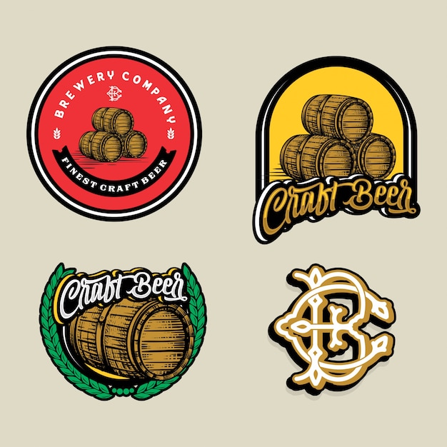 Establecer logotipo de cerveza - ilustración, diseño de emblema cervecería.