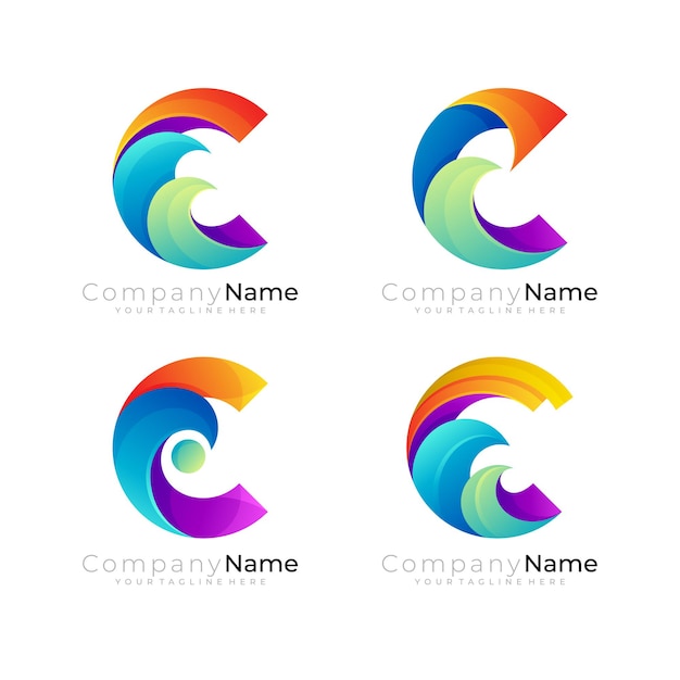 Establecer el logotipo de la letra C, el logotipo C y la combinación de diseño de onda