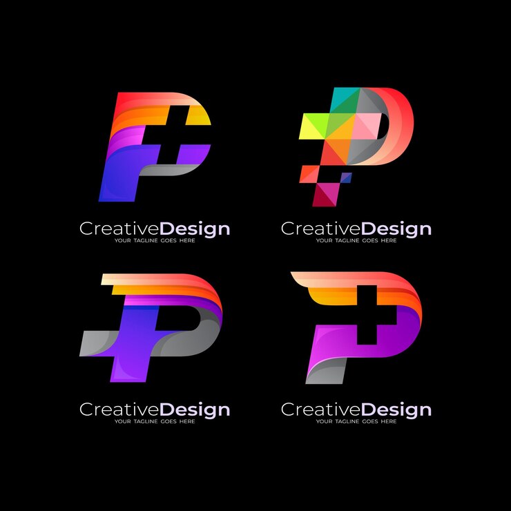 Vector establecer logotipo médico, logotipo de la letra p y combinación de diseño plus, colorido 3d