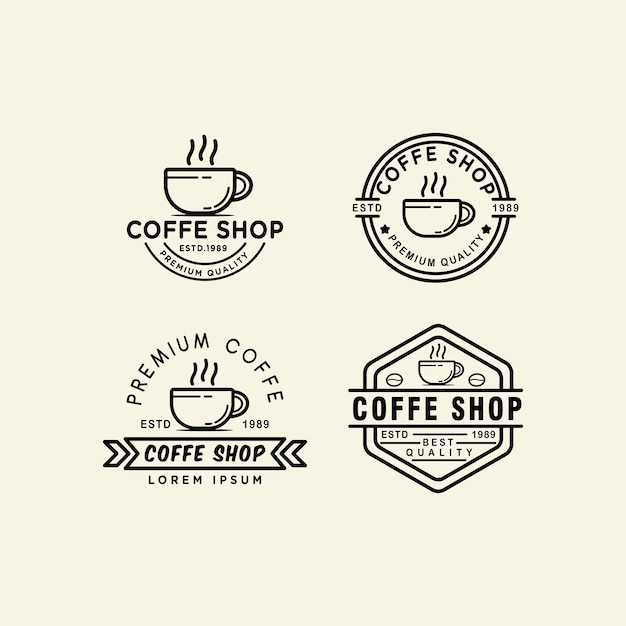 Establecer logotipo minimalista café colección retro línea simple plantilla icono comida y bebida