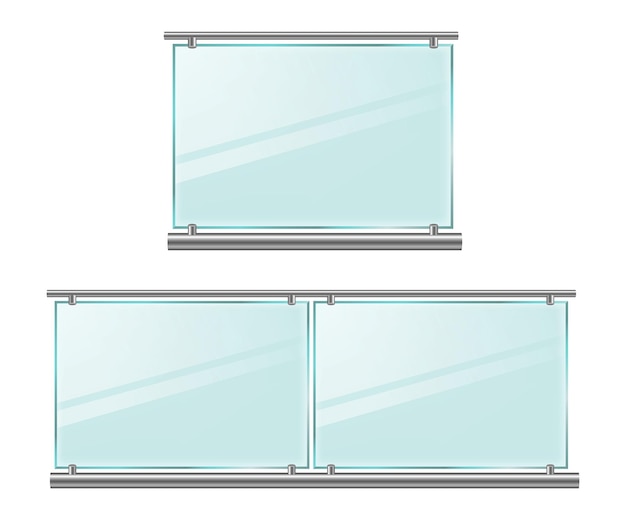 Vector establecer maqueta de barandilla de vidrio con sección de cerca aislada ilustración 3d