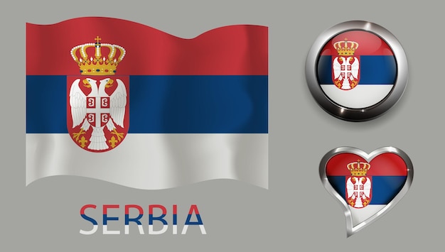 establecer nación serbia bandera botón brillante corazón