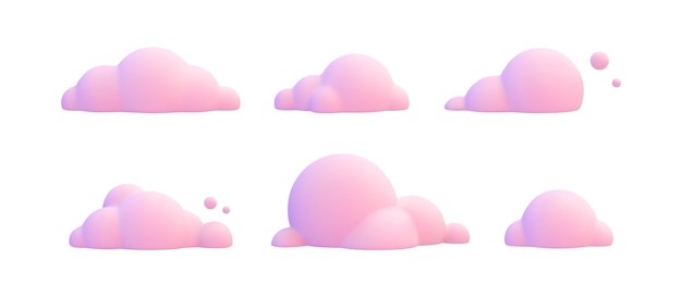 Establecer nubes rosadas 3d varias formas de nubes suaves de dibujos animados para juegos animaciones web ilustración vectorial