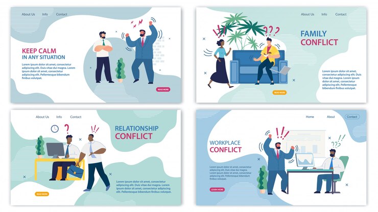 Vector establecer pancarta informativa de dibujos animados de conflictos familiares.
