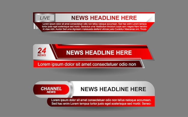 Establecer pancartas y tercios inferiores para el canal de noticias con rojo y blanco