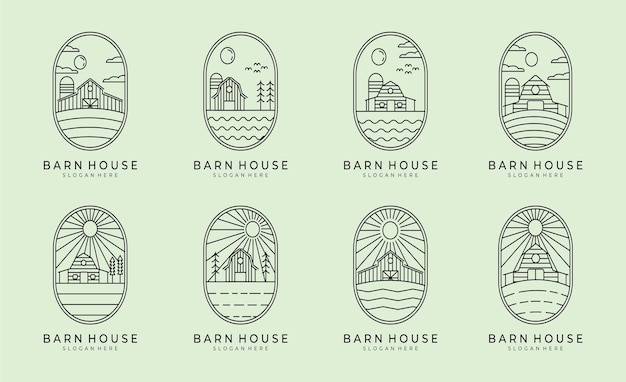 Establecer paquete cabaña cabaña logo vector ilustración diseño línea arte estilo
